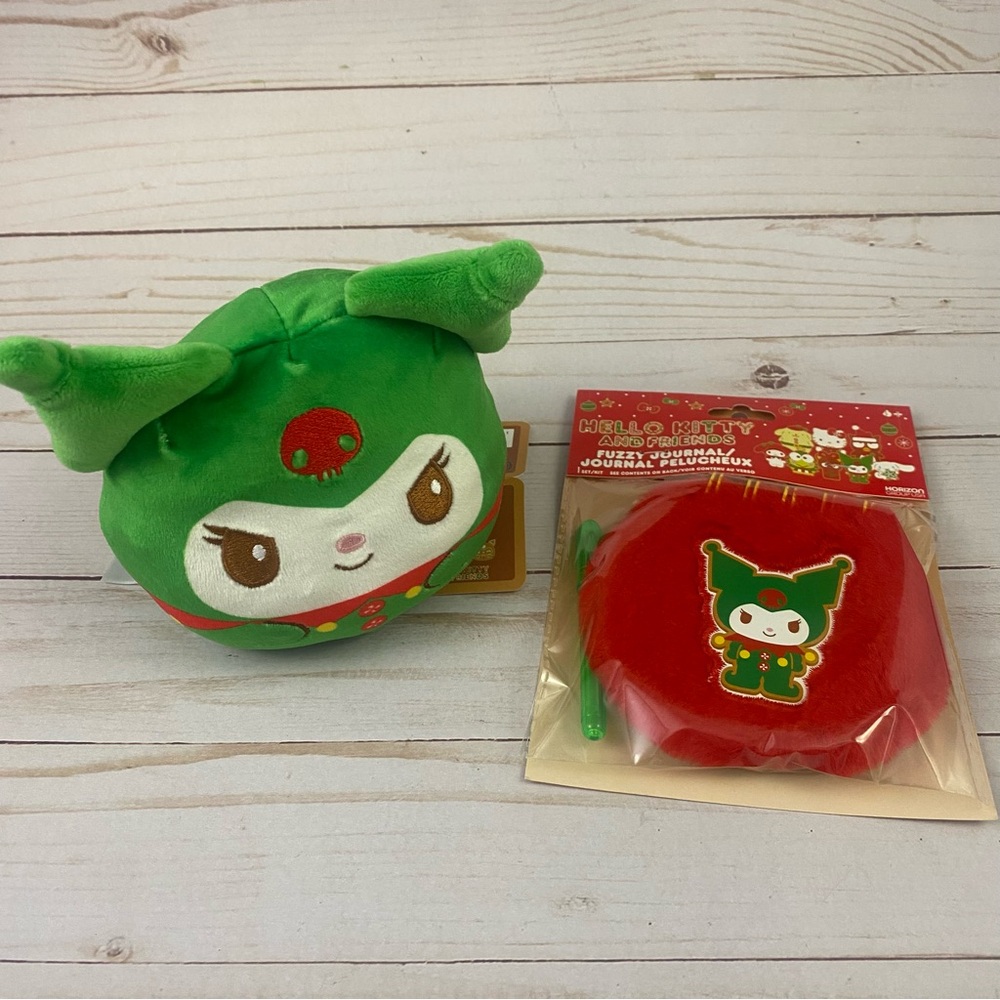 Sanrio Kuromi Lot Gingerbread Reversible Plush 4" NWT & Fuzzy Notebook Holiday